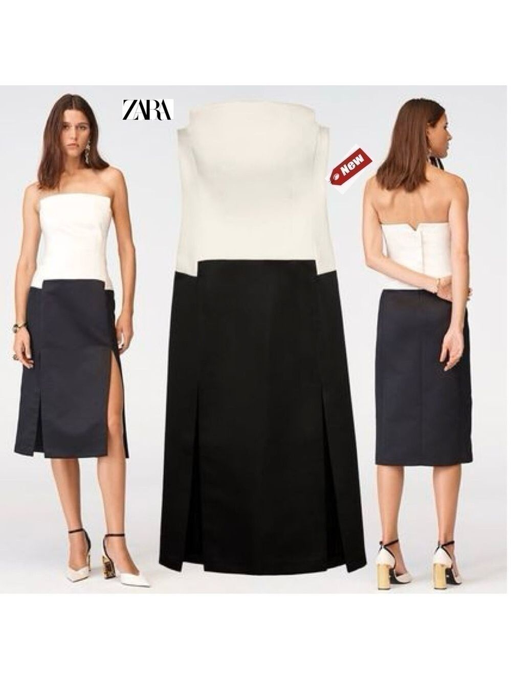 Zara studio collection limited edition contrast corset style dress black ivory M